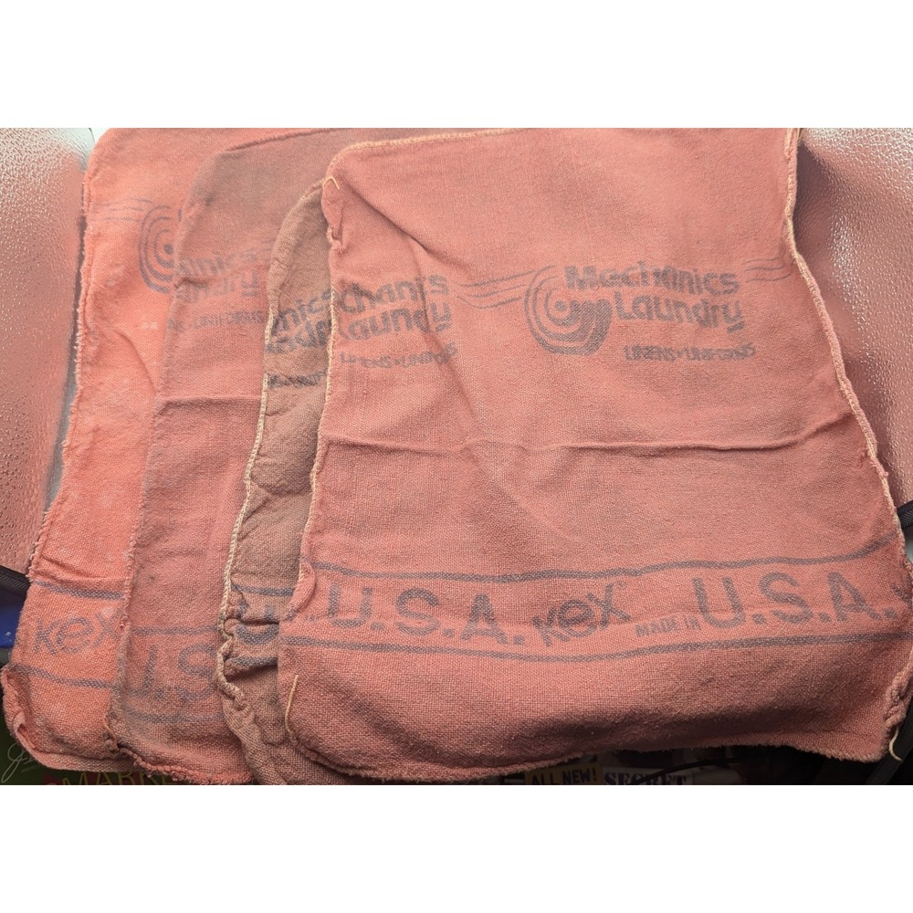 Lot of 4 Used Red Vintage Mechanic Shop Rags Kex Mechanics Laundry Made USA
